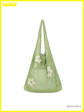 Ovida Crochet Tote Bag Polyester Mesh Beach Hobo Shoulder Bag Fairycore Y2K